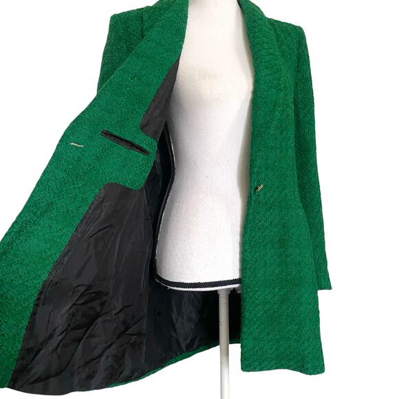Zara Boucle Tweed Blazer Jacket Fits Sz S/M Green Notched Collar Single Button - Picture 9 of 12